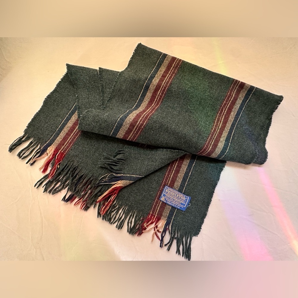 1970’s Pendleton Virgin Wool Stripe Scarf – Teal Green Made in USA